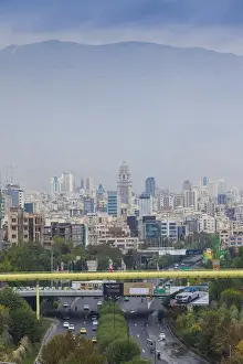 Iran, Tehran, city skyline from the Pole e Tabiat Nature Bridge