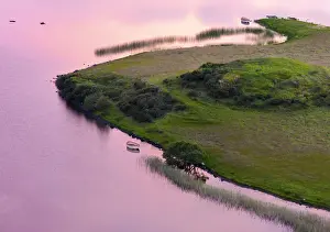 Ireland, Co. Donegal, Fanad, between the waters, overview at dusk