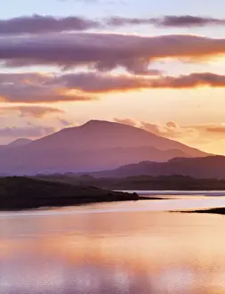 Codonegal Prints: Ireland, Co. Donegal, Mount Errigal and Mulroy bay at sunset