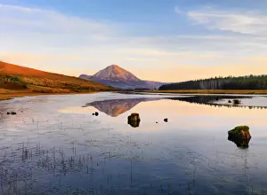 Ireland, Co. Donegal, Mount Errigal reflected in Clady river