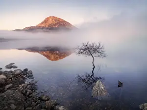 Ireland, Co. Donegal, Mount Errigal reflected in Lough Dunlewey