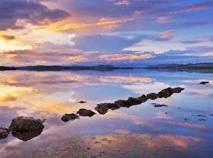 Ireland, Co. Donegal, Mulroy bay, Stepping stones at dusk
