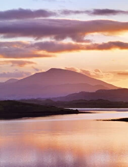 Ireland, Co.Donegal, Mount Errigal and Mulroy bay at sunset