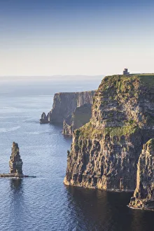 Ireland, County Clare, Cliffs of Moher, 200 meter high cliffs, dusk