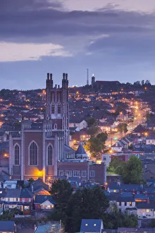 Ireland, County Cork, Cork City, St. Marys Cathedral, elevated view, dusk