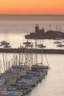 Ireland, County Fingal, Howth, Howth Harbor, elevated view, dusk