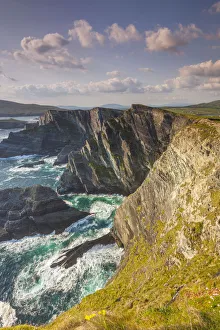 Portmagee Prints: Ireland, County Kerry, Ring of Kerry, Portmagee, Portmagee sea cliffs, sunset