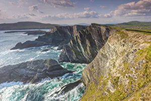 Portmagee Prints: Ireland, County Kerry, Ring of Kerry, Portmagee, Portmagee sea cliffs, sunset