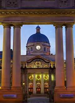 Government Prints: Ireland, Dublin, Irish parliament building at dusk (oireachtas)