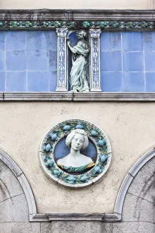 Ireland, Dublin, Sunlight Chambers building, exterior ceramic frieze details