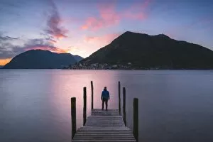 Iseo lake at sunset, Brescia province, Lombardy district, Italy, Europe