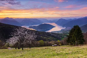 Iseo lake at sunset, Brescia province, Lombardy, Italy