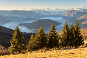 Iseo lake at sunset view from Colmi of Sulzano, Brescia province, Italy, Lombardy