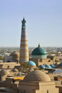Silk Route Prints: The Islam Khodja minaret and medressa. Old town of Khiva (Itchan Kala), a Unesco World