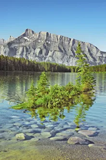 Spruce Prints: island in Two Jack Lake with Mount Rundle - Canada, Alberta, Banff National Park