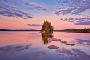 Prairie Province Prints: Island on Paint Lake Dawn. Paint Lake Provincial Park Manitoba, Canada