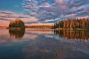 Island on Paint Lake. Sunrise. Paint Lake Provincial Park Manitoba, Canada