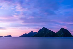 Province Of Palawan Prints: Islands in Bacuit Bay at dusk, Marimegmeg Beach, El Nido, Palawan, Philippines