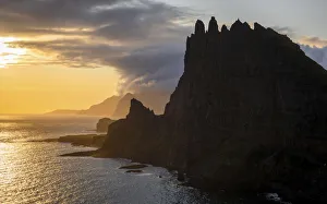 The islet of Tindholmur at sunset. Faroe Islands