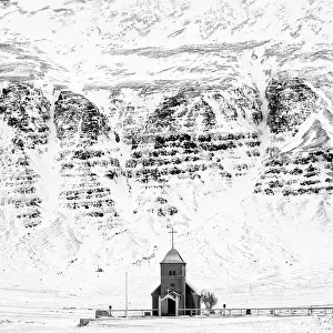 Isolated Prints: Isolated church in winter, Snaefellsnes Peninsula, West Iceland