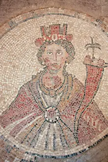 Israel, Beth Shean valley. A mosaic depicting Tyche the guardian Goddess of the city