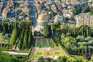 Images Dated 8th February 2019: Israel, Haifa District, Haifa. Baha i Gardens and the Shrine of the Bab, and buildings