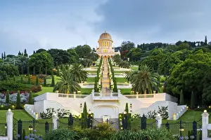 Israel, Haifa District, Haifa. Shrine of the Bab and lower terraces of the Baha i