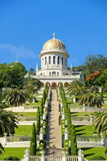 Israel, Haifa District, Haifa. Shrine of the Bab and lower terraces of the Baha i Gardens