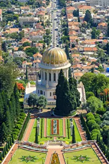 Haifa District Prints: Israel, Haifa District, Haifa. The Shrine of the Bab and terraces of the Baha i