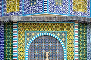 Israel, Jerusalem District, Jerusalem. Detail of ornate decorative tile on the exterior