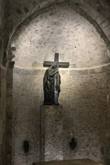 Images Dated 8th February 2019: Israel, Jerusalem District, Jerusalem. Cross inside the grottos beneath the Church