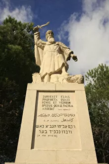 Images Dated 12th November 2009: Israel, Mount Carmel. The statue of Prophet Elijah at the courtyard of the Carmelite