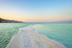 Images Dated 8th February 2019: Israel, South District, Ein Bokek. Salt formations on the Dead Sea at sunset