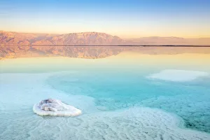 Images Dated 8th February 2019: Israel, South District, Ein Bokek. Salt formations on the Dead Sea at sunset