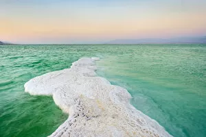 Images Dated 8th February 2019: Israel, South District, Ein Bokek. Salt formations on the Dead Sea at sunset