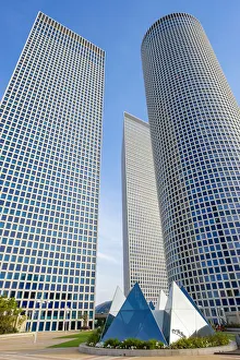 Low Angle Prints: Israel, Tel Aviv District, Tel Aviv-Yafo. Skyscrapers at Azrieli Center