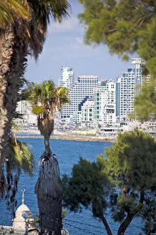 Images Dated 23rd March 2012: Israel, Tel Aviv, Jaffa, view of beachfront with downtown buildings