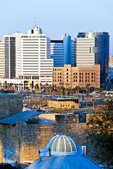 Images Dated 23rd March 2012: Israel, Tel Aviv, Jaffa, view of beachfront with downtown buildings