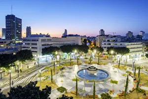 Israel, Tel Aviv-Yafo, Tel Aviv. High angle view of Diezengoff Square at dusk