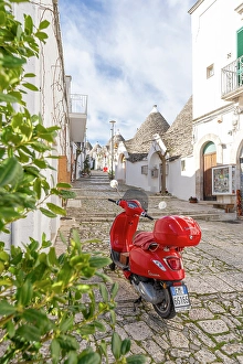 Bari Prints: Italian red Vespa Piaggio in Alberobello, Apulia, Italy