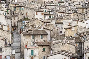 Typical Prints: Italy, Abruzzo. The ancient town of Scanno in the mountains with its typical stone houses