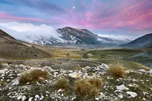 Abruzzo Prints: Italy, Abruzzo, Monte Prena and grassland of Campo Imperatore in typical autumn colors