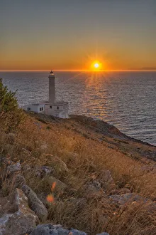 Salento Prints: Italy, Apulia, Salento, Capo d Otranto, Sunrise over lighthouse Palascio