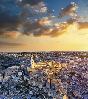 Italy. Basilicata, Matera, Sassi (Unesco world heritage site)evening