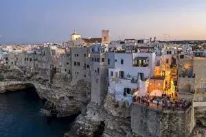 Italy. Basilicata, Matera, Sassi (Unesco world heritage site)evening