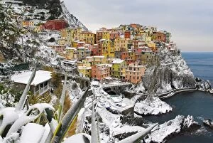 Liguria Gallery: Italy, cinque Terre, Manarola. Snow in Manarola only every 25 years it happens to