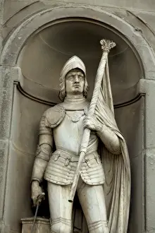 Italy, Florence, Western Europe; One of the numerous statues near the Uffizi