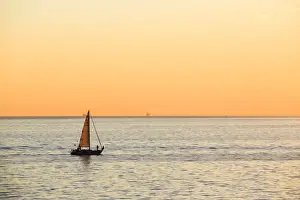 Race Prints: Italy, Friuli Venezia Giulia, Trieste, Boat at sunset