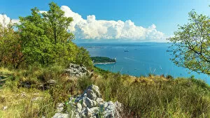 Images Dated 13th December 2022: Italy, Friuli Venezia Giulia. View from the hiking path downwards to the Gulf of Trieste
