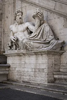 Campidoglio Prints: Italy, Latium, Lazio. Rome, Roma. Campidoglio. Detail of the Tiber river statue
